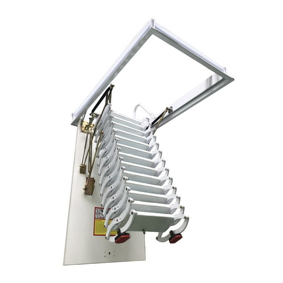 INTBUYING Hidden Telescopic Folding Ladder White 10.5ft/13Steps Ti-Mg Alloy 27.5x47.2in