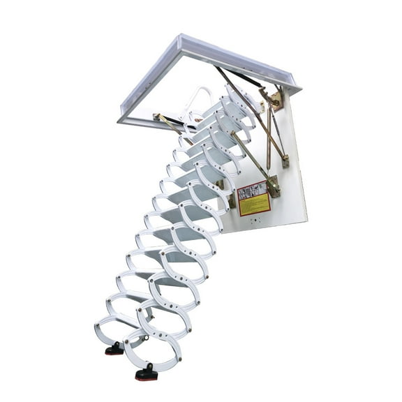 INTBUYING Hidden Telescopic Folding Ladder White 10.5ft/13Steps Ti-Mg Alloy 31.5x35.4in