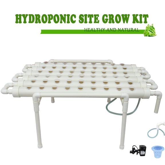 INTBUYING Hydroponic Site Grow Kit Horizontal 6 Pipe 54 Holes Garden Plant Growing System with Water Pump