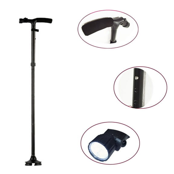 INTBUYING Magic Folding Cane with Led Light Adjustable Canes and Safety Walking Sticks 4 Head Pivoting Trusty Base