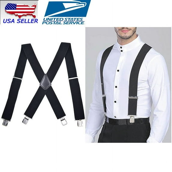 INTBUYING Mens Braces Suspenders Black X-shape Biker Snowboard Trousers Clamps Wide 2"
