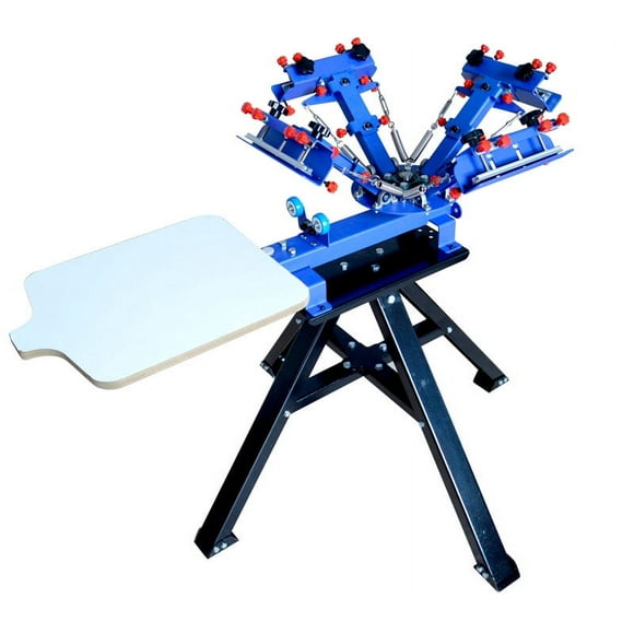 INTBUYING Micro-Registration 4 Color 1 Station Screen Printing Machine T-Shirt Printing Press with Stand
