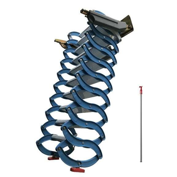 Intbuying Al-Mg Alloy, 66.5 lbs Narrow Wall Mounted Attic Ladder, Blue, 8.2-9.2ft, 10+2 Steps