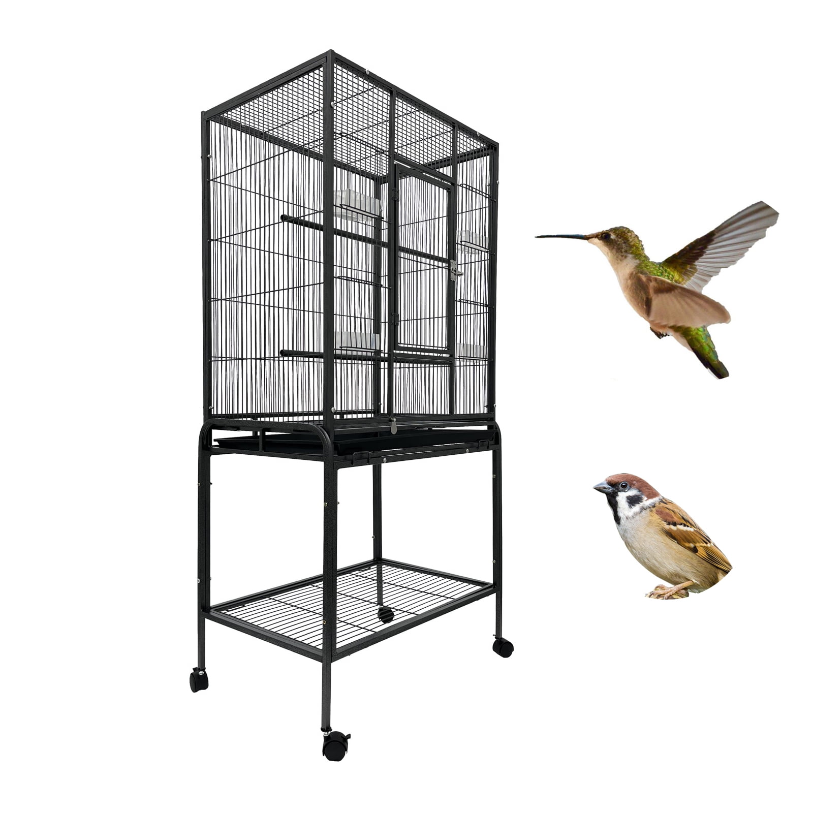 INTBUYING Parrot Cage Medium Bird Cage Breeding Cage with 4 Feeders Iron Black