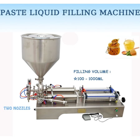 INTBUYING Paste Liquid Filling Machine Double Nozzle 100-1000ml Horizontal Pneumatic Filling Machine for Cream/Liquid/Sauce/Shampoo/Toothpaste