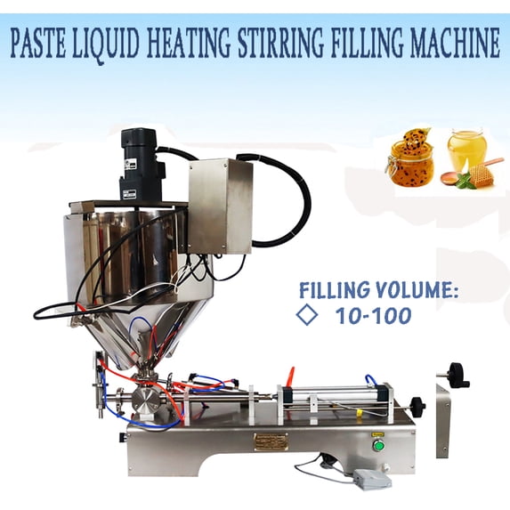 INTBUYING Paste Liquid Heating Stirring Filling Machine Single Nozzle 10-100ml Horizontal Pneumatic Filling Machine for Cream/Liquid/Sauce/Shampoo/Toothpaste