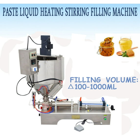 INTBUYING Paste Liquid Heating Stirring Filling Machine Single Nozzle 100-1000ml Horizontal Pneumatic Filling Machine for Cream/Liquid/Sauce/Shampoo/Toothpaste