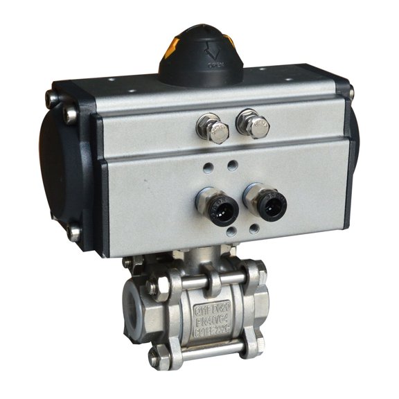 INTBUYING Pneumatic Actuator Full Port Ball Valve Double Acting Globe Threaded Stainless Steel Ball Valve