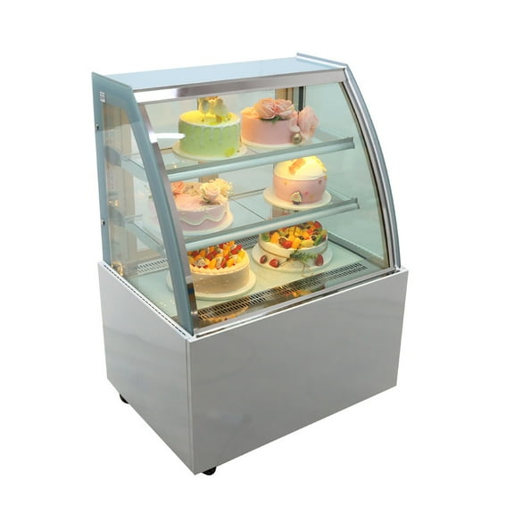 INTBUYING Refrigerated Cake Display Floor Standing Cabinet Bread Dessert Showcase Rear Sliding Door 220V White