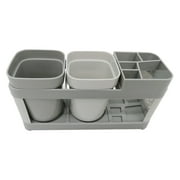 INTBUYING Toothbrush Toothpaste Stand Holder with 2 Cups Bathroom Storage Organizer Plastic White