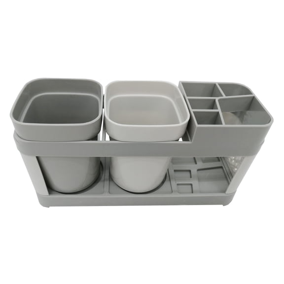 INTBUYING Toothbrush Toothpaste Stand Holder with 2 Cups Bathroom Storage Organizer Plastic White
