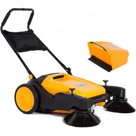 INTBUYING Triple Brush Push Sweeper Pavement Sweeper Portable Cleaner Cleaning Tools 39.5" Width