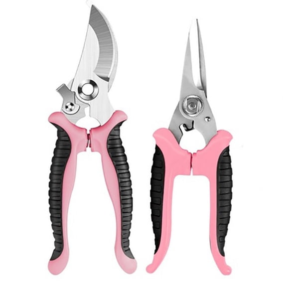INTELIVE 2 Pack Gardening Shears Clippers Set, Black Pink Scissors Kit for Tree Pruning, Stainless Steel Cutter Trimmer Kit, Handheld Pruners Set