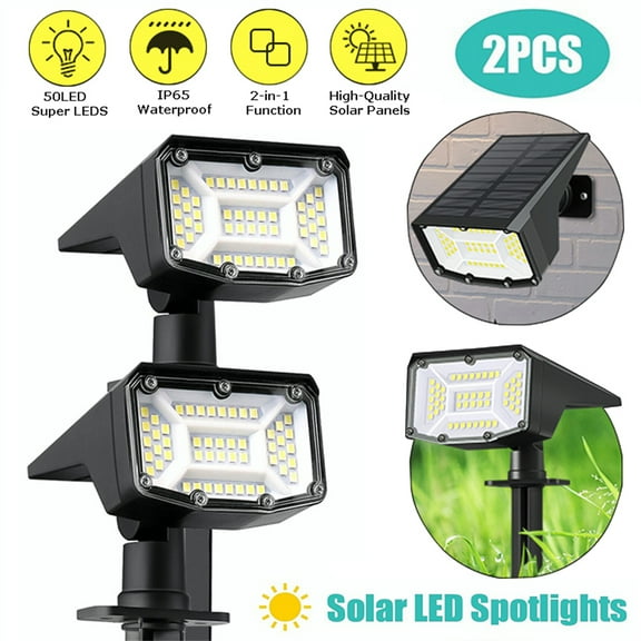INTELIVE 2 Packs Solar Spot Light for Walkway, Solar Powered Waterproof Garden Landscape Spotlights, Auto On/Off 50 LED Adjustable Spotlight