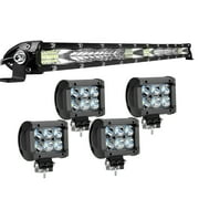 INTELIVE 20inch 120W Led off Road Work Light Bar LED Light Bar + 4x 4inch Spot Pods Driving Fog Lights Boat UTE Truck ATV 4WD for Jeep Truck SUV Car