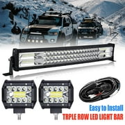 INTELIVE 22" 288W Spot Flood LED Light Bar for Trucks SUV+2 4" Combo Beam Pods Fog Lights with Harness Kit