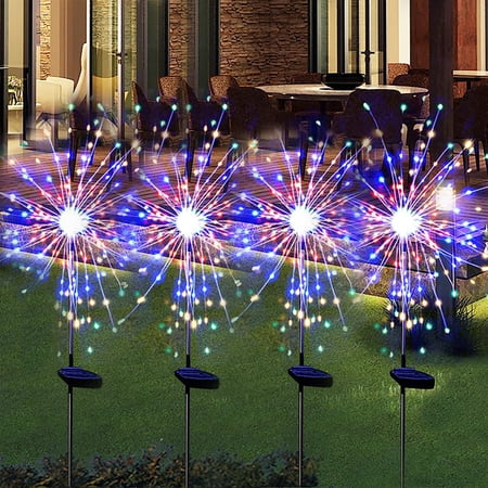 INTELIVE 4 Pack 150 LEDs Outdoor Solar Garden Light, Multi Color Solar Firework Light Outdoor Waterproof, Sparklers Yard Decor for Garden Pathway Halloween Christmas Decorations