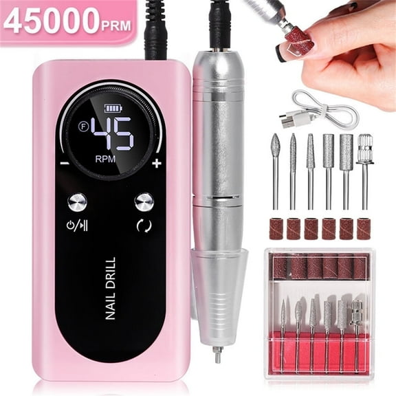 INTELIVE 45000PRM Portable Electric Nail Drill Kit, Electric Nail Drill Machine with Bits and Sanding Bands for Beginners, Digital Display Rechargeable High Speed Nail Dril Set