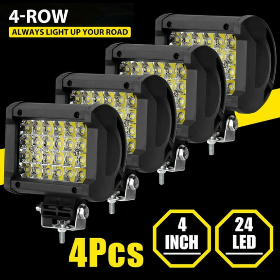 INTELIVE 4pcs 72W 4Inch Square LED Work Light Pods Off-Road Waterproof Spotlight for SUV ATV Cars