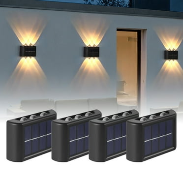 INTELIVE 4pcs Outdoor Solar Wall Light, Wireless Solar LED Wall Light Up and Down Garden Lamp for Garden Patio Hallway Stairs, Warm Light