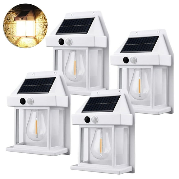 INTELIVE 4pcs Solar Wall Lights Outdoor Tungsten Wireless Motion Sensor Light Wall Mounted Lamp Solar LED Lights, White