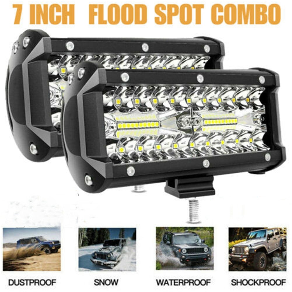 INTELIVE 7'' 120W LED Spot Flood Combo Beam Light Bar fits Jeep & Truck 2 Pieces