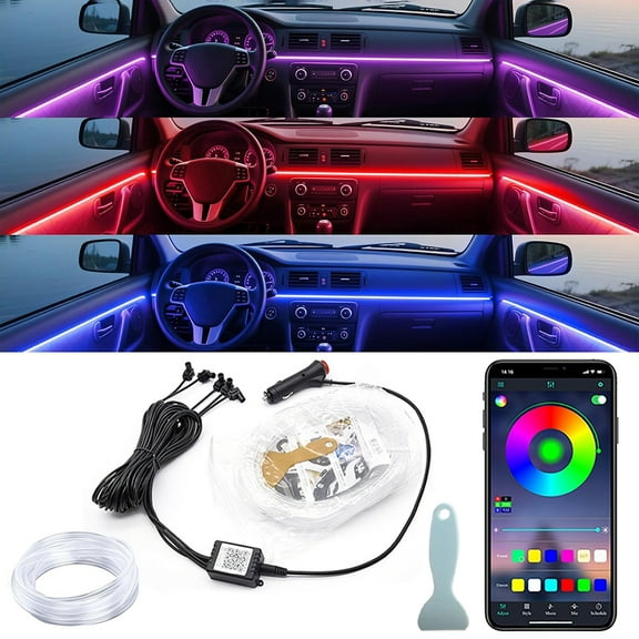 INTELIVE Car Interior Lights, LED RGB Car Light with Smart APP Control, Multicolor Car Interior String Lights, Automotive RGB Ambient Light for Cars, Trucks, SUVs Decor
