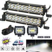 INTELIVE Pair 8inch LED Light Bar 9000LM+2pcs 4inch Spot Flood Work LED Lights with Wiring Harness Kit