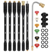 INTELIVE 109inch Pressure Washer Extension Attachment Wand Set with 6 Straight Rods and 1 Gutter Cleaning Curved Rod, Quick Connect with 6 Nozzle Tips for Roof Drainage Ditch, Exterior Walls