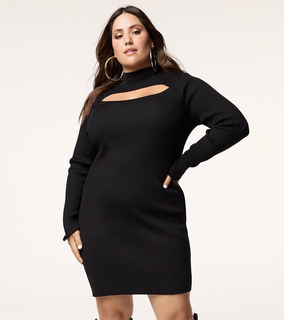 INTEMPO Plus Size Mockneck Cutout Sweater Dress Black 2X - Walmart.com