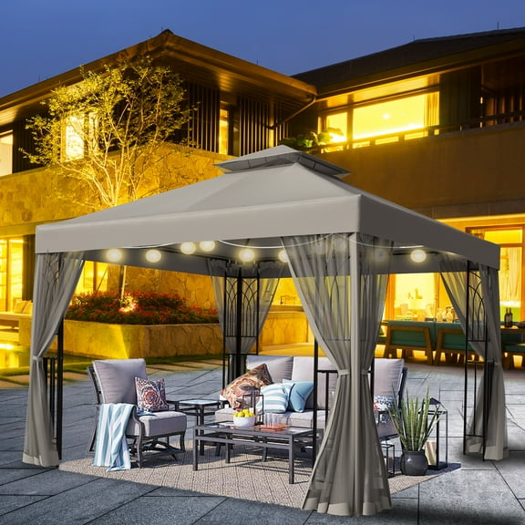 INTER HUT 10x10 Metal Patio Gazebo, Outdoor Gazebo Canopy Tent for Backyard with Mesh Privacy Curtains