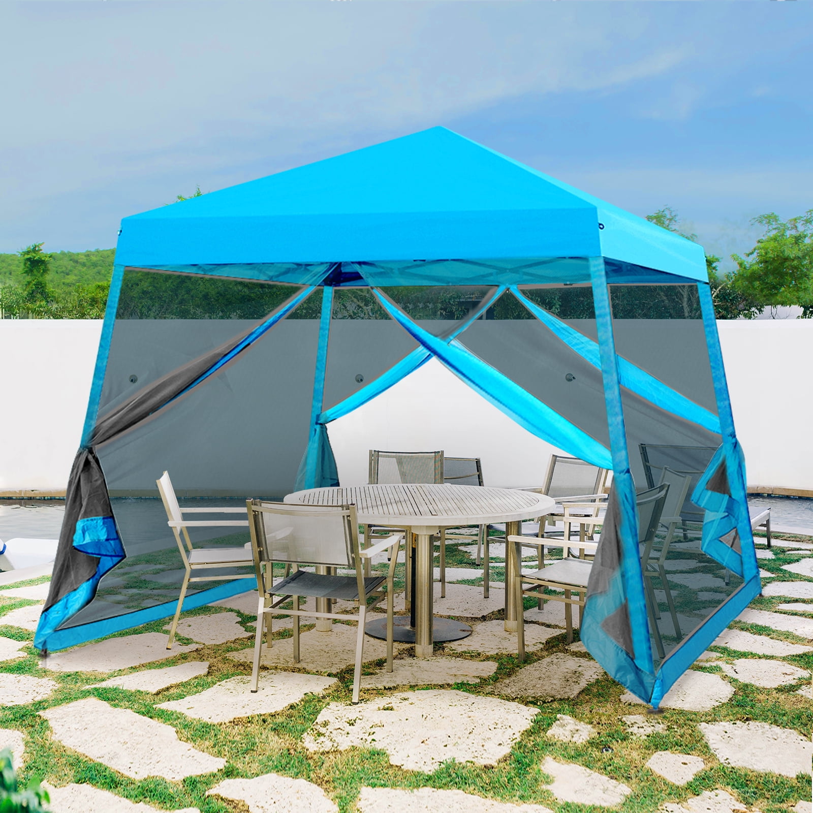 INTER HUT 10x10 Pop up Canopy Tent with Mesh Netting, Slant Leg Instant ...