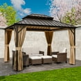 thumbnail image 1 of INTER HUT 10x12 FT Galvanized Steel Double Roof Gazebo with Aluminum Frame Gazebo W/Curtain and Netting, Brown, 1 of 9