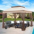 thumbnail image 1 of INTER HUT 11x11 Outdoor Pop up Gazebo Tent with Mesh Walls for Patio, Lawn, Backyard and Deck, Beige, 1 of 9