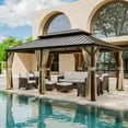 thumbnail image 1 of INTER HUT 12x18 FT Galvanized Steel Double Roof Gazebo with Aluminum Frame Gazebo W/Curtain and Netting, Brown, 1 of 9