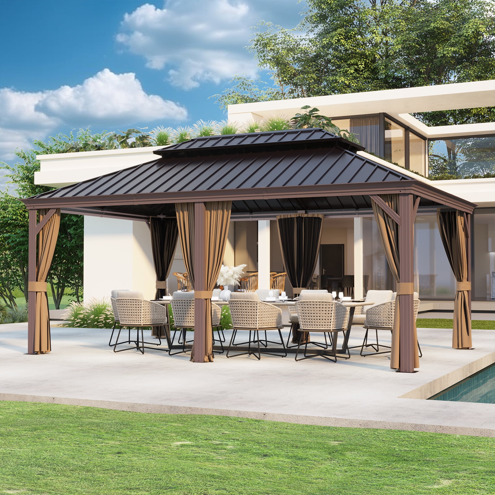 INTER HUT 12x18 FT Hardtop Gazebo Pavilion with Galvanized Steel Roof