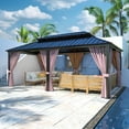 thumbnail image 1 of INTER HUT 12x20 FT Outdoor Hardtop Gazebo with Nettings and Curtains, Aluminum Frame Galvanized Double Roof Pavilion Gazebo, Brown Frame, 1 of 6