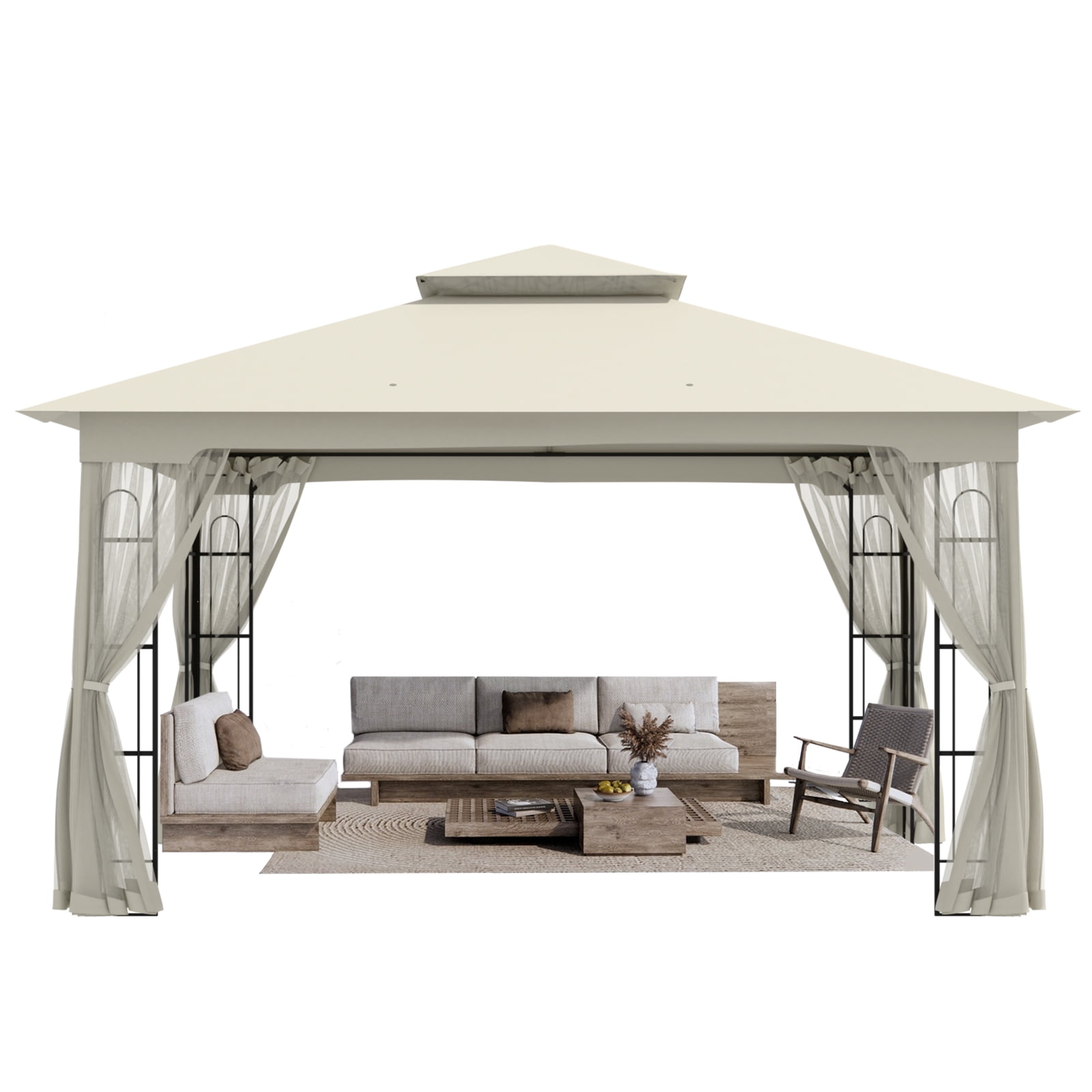 INTER HUT 13x11 Metal Patio Gazebo, Outdoor Gazebo Canopy Tent for Backyard with Mesh Privacy Curtains
