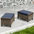 thumbnail image 1 of INTER HUT 2 Pieces Modern Outdoor Wicker Patio Footstools, Multipurpose PE Rattan Ottomans Set, Brown/Blue, 1 of 8