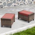 thumbnail image 1 of INTER HUT 2 Pieces Modern Outdoor Wicker Patio Footstools, Multipurpose PE Rattan Ottomans Set, Brown/Red, 1 of 9