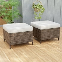 INTER HUT Canyon Ridge 2PCS Patio Rattan Cushioned Ottoman, Outdoor Wicker Ottomans Footrests for Front Porch, Balcony, Backyard, Yard Deck, Beige