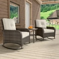 thumbnail image 1 of INTER HUT 3 Pieces Patio Furniture Set, Outdoor Wicker Patio Bistro Set with Rattan Rocking Chair, Side Table and Cushions, 1 of 9