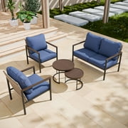 INTER HUT 5 PCS Patio Outdoor Conversation Set with Nesting Coffee Table,Modular Rattan Outdoor Patio Sectional Furniture Sofa Set for Backyard,Blue