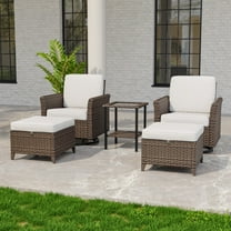 INTER HUT 5PCS Outdoor Patio Wicker Conversation Sets with Side Table and Ottoman, Rattan Conversation Furniture for Porch, Backyard, Deck, Poolside, Garden, Beige