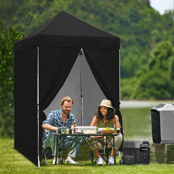 INTER HUT 5x5 Outdoor Pop up Canopy Gazebo with 4 Removable Sidewalls, Instant Easy Set up Outdoor Canopy Commercial Sun Shelter with Carry Bag, Black