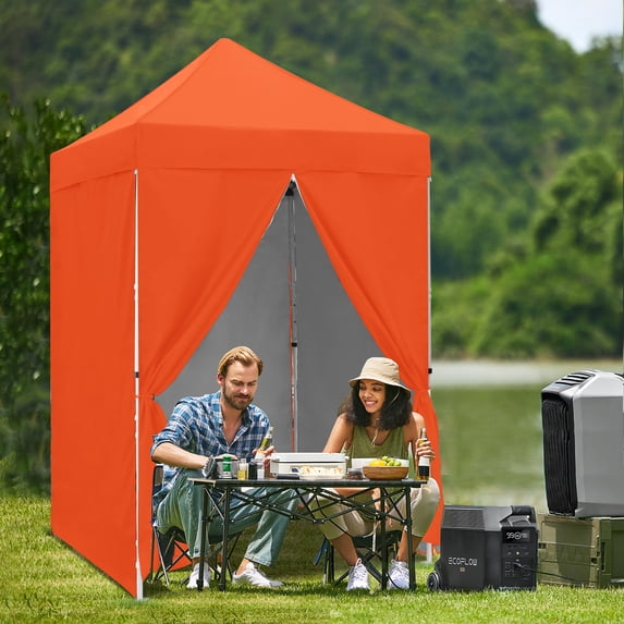 INTER HUT 5x5 Outdoor Pop up Canopy Gazebo with 4 Removable Sidewalls, Instant Easy Set up Outdoor Canopy Commercial Sun Shelter with Carry Bag, Orange