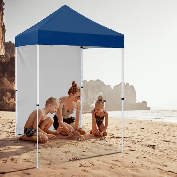 INTER HUT 5x5 Outdoor Pop up Canopy Gazebo with One Removable Sidewall, Instant Easy Set up Outdoor Canopy Commercial Sun Shelter with Carry Bag, Dark Blue