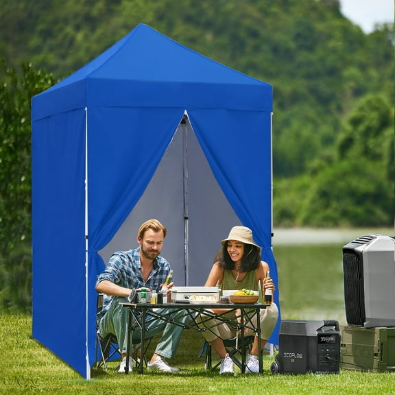 INTER HUT 5x5 Outdoor Pop up Canopy Gazebo with 4 Removable Sidewalls, Instant Easy Set up Outdoor Canopy Commercial Sun Shelter with Carry Bag, Blue