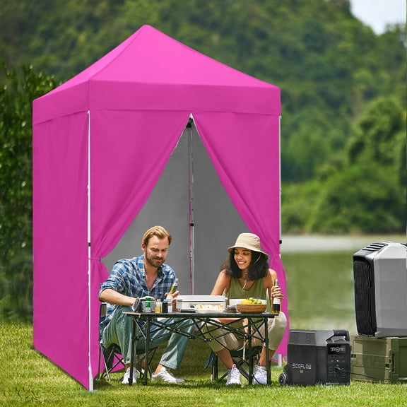 INTER HUT 5x5 Outdoor Pop up Canopy Gazebo with 4 Removable Sidewalls, Instant Easy Set up Outdoor Canopy Commercial Sun Shelter with Carry Bag, Pink
