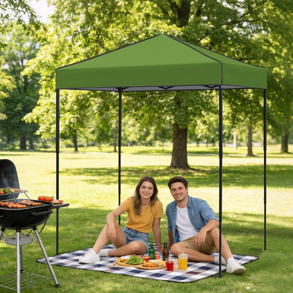 INTER HUT 6x4 Pop-up Canopy Tent, Portable Instant Sun Shelter with Carry Bag and Adjustable Height, Glass Green